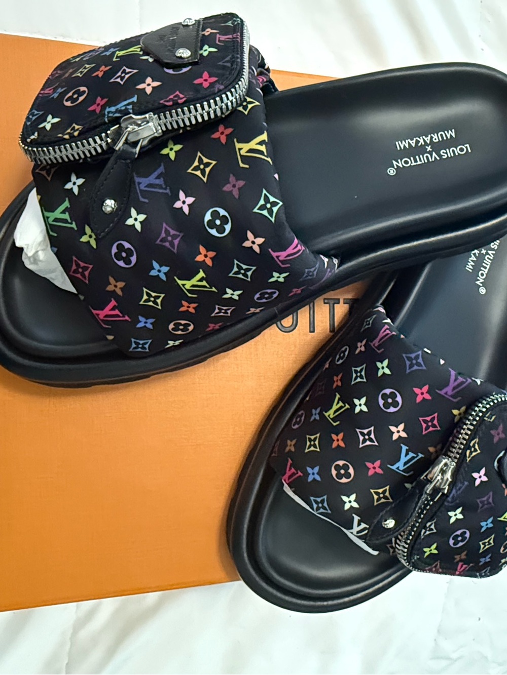 Louis Vuitton x Mura Black Multicolor Monogram Pool pillow flat comfort mule - Picture 1 of 4